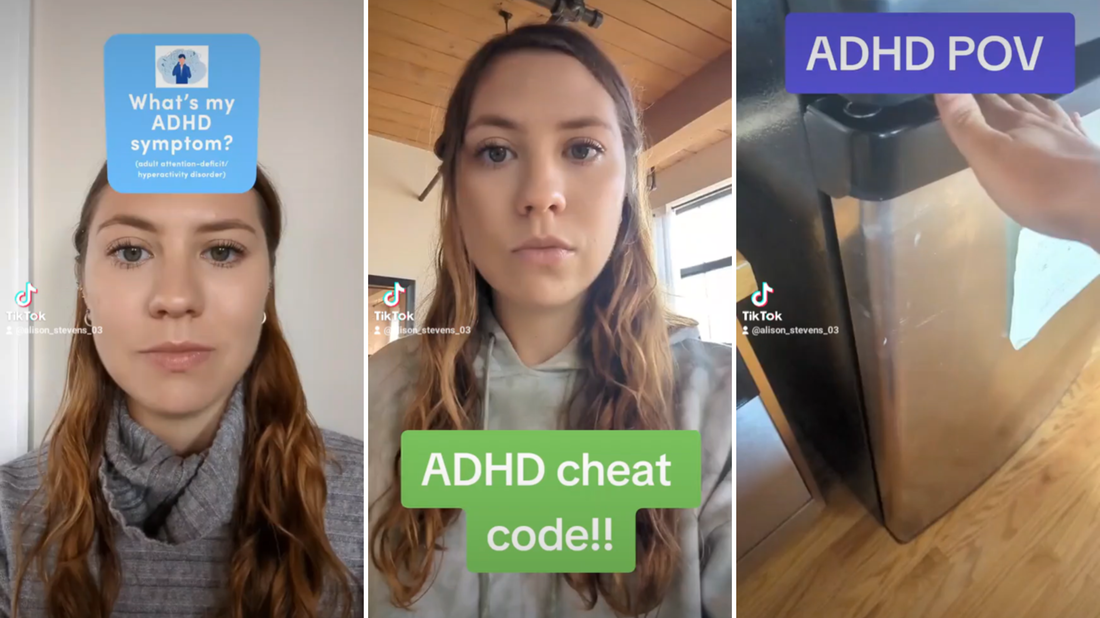 Three side by side TikTok graphics about ADHD.