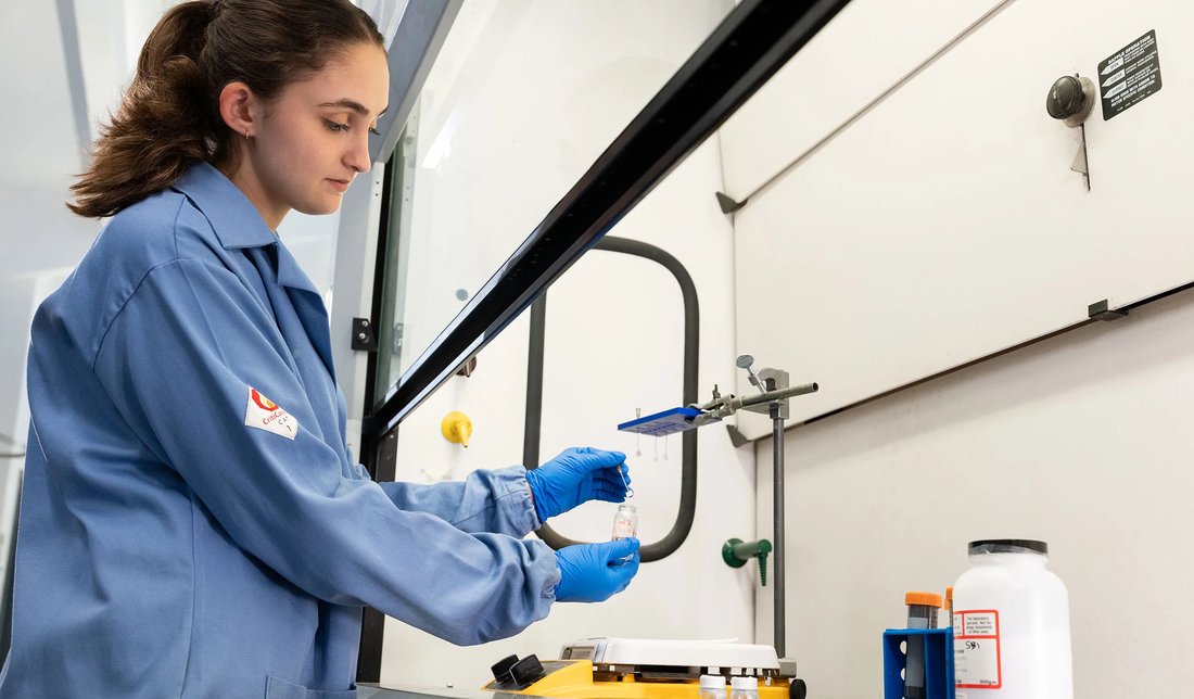 Female student conducting research.