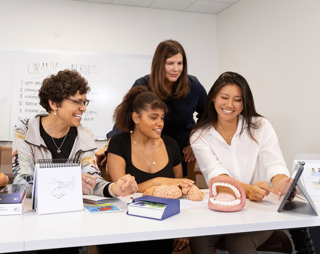 Someone receiving a hearing test.