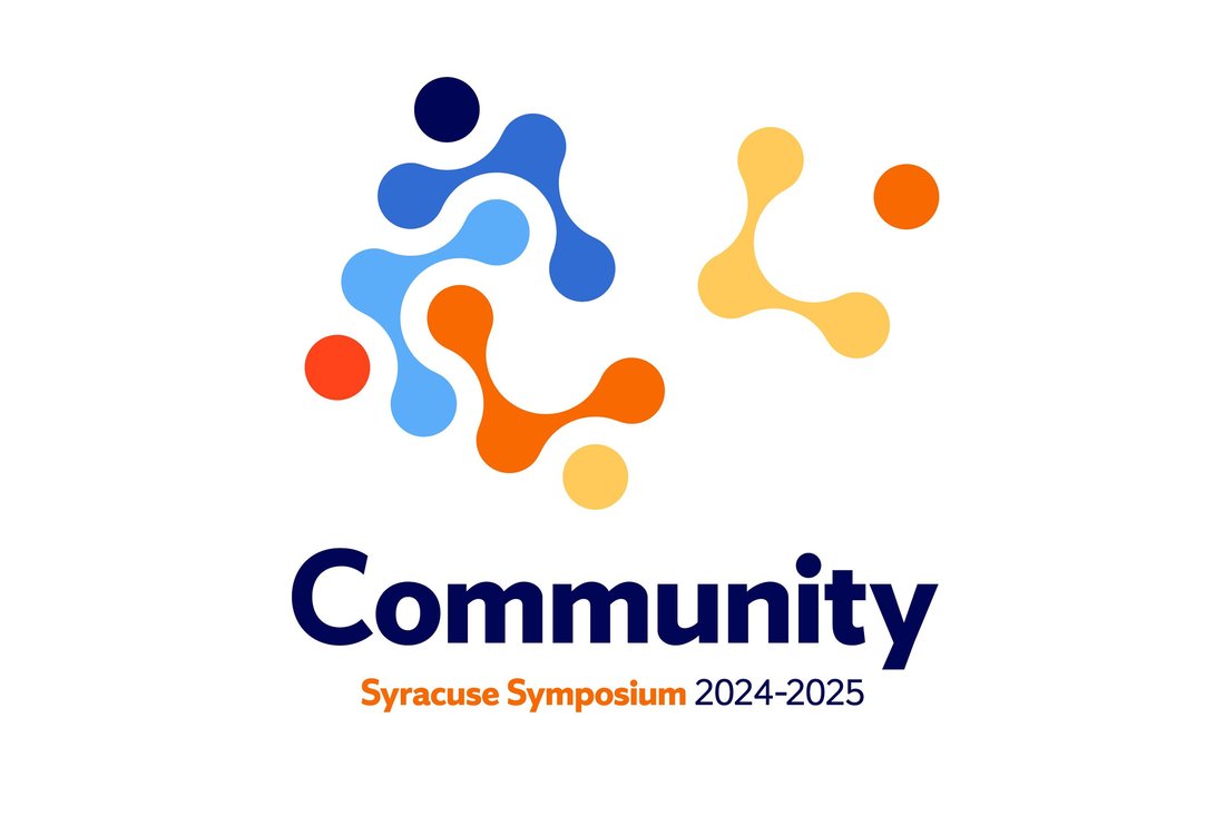 Graphic with various colored shapes and text reading, Community, Syracuse Symposium 2024-2025, Syracuse University Humanities Center.