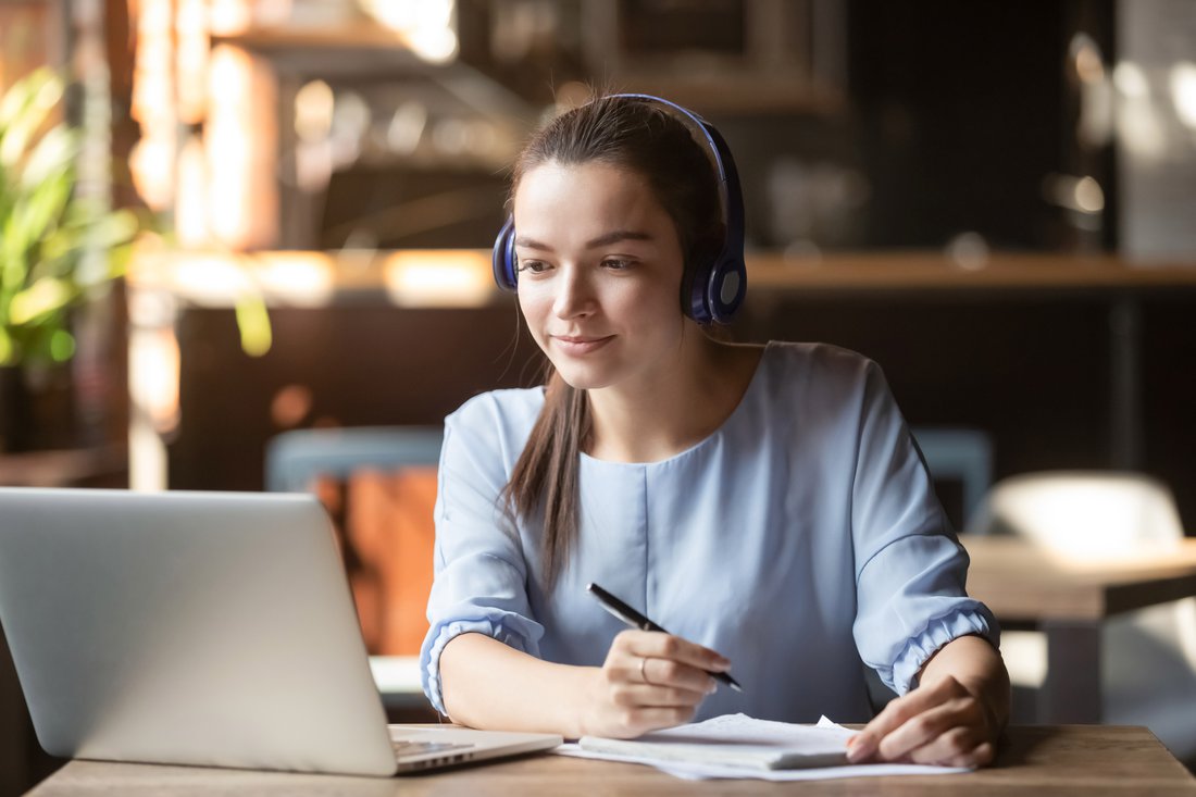 Student working at computer.