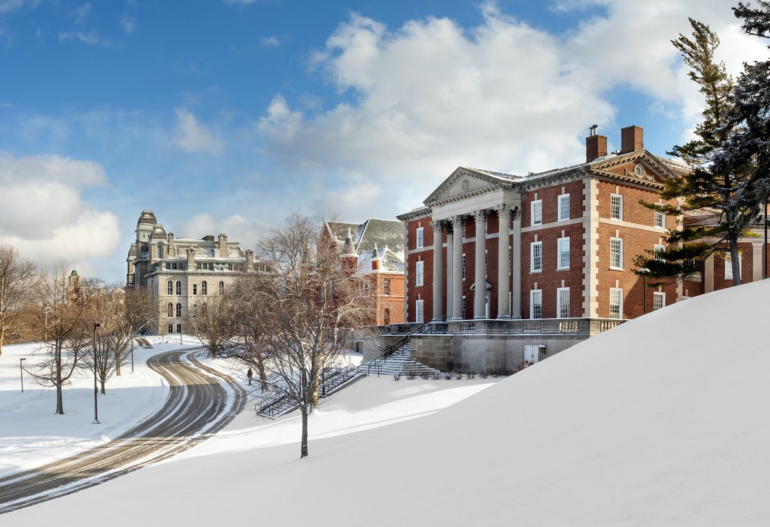 Syracuse University campus in winter.