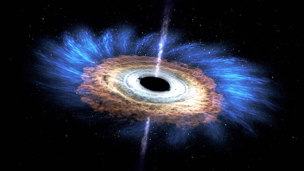 artist's rendering shows the tidal disruption event named ASASSN-14li, where a star wandering too close to a 3-million-solar-mass black hole was torn apart.