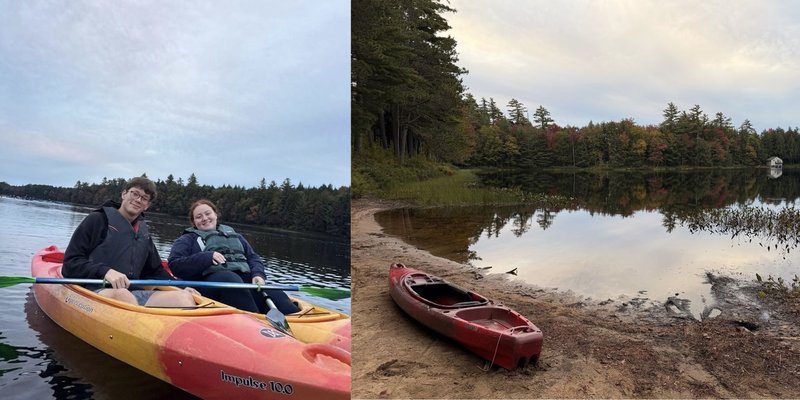 People kayaking on a lake.