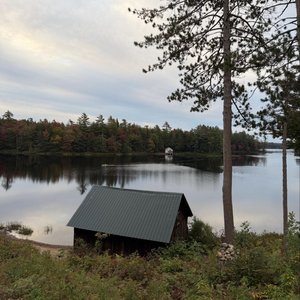 Lake with camps around it.