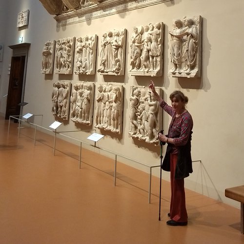 Carol Bullard with Luca della Robbia’s Cantoria.