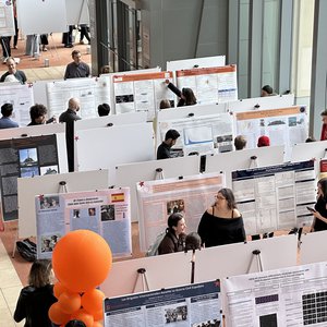 Students exhibiting their posters at the 2024 Undergraduate Research Festival.
