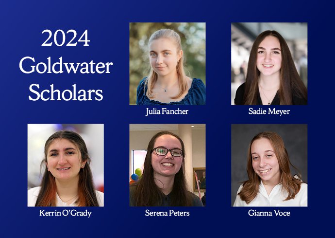 Text graphic that reads 2024 Goldwater Scholars with photos of five women.