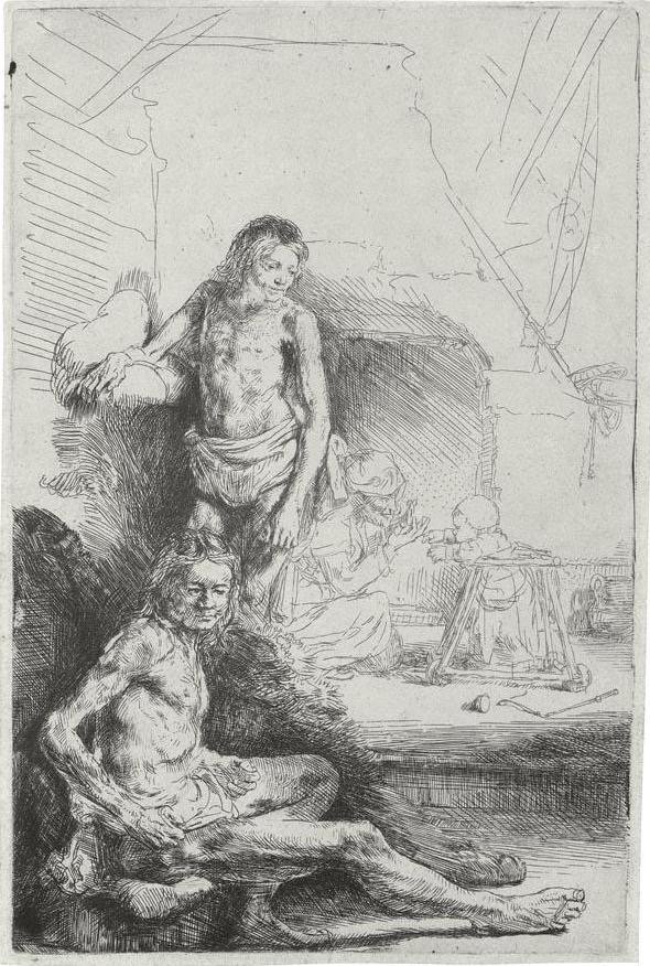 A sketch of a two men by Rembrandt van Rijn