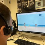 A child using the visual acoustic biofeedback software
