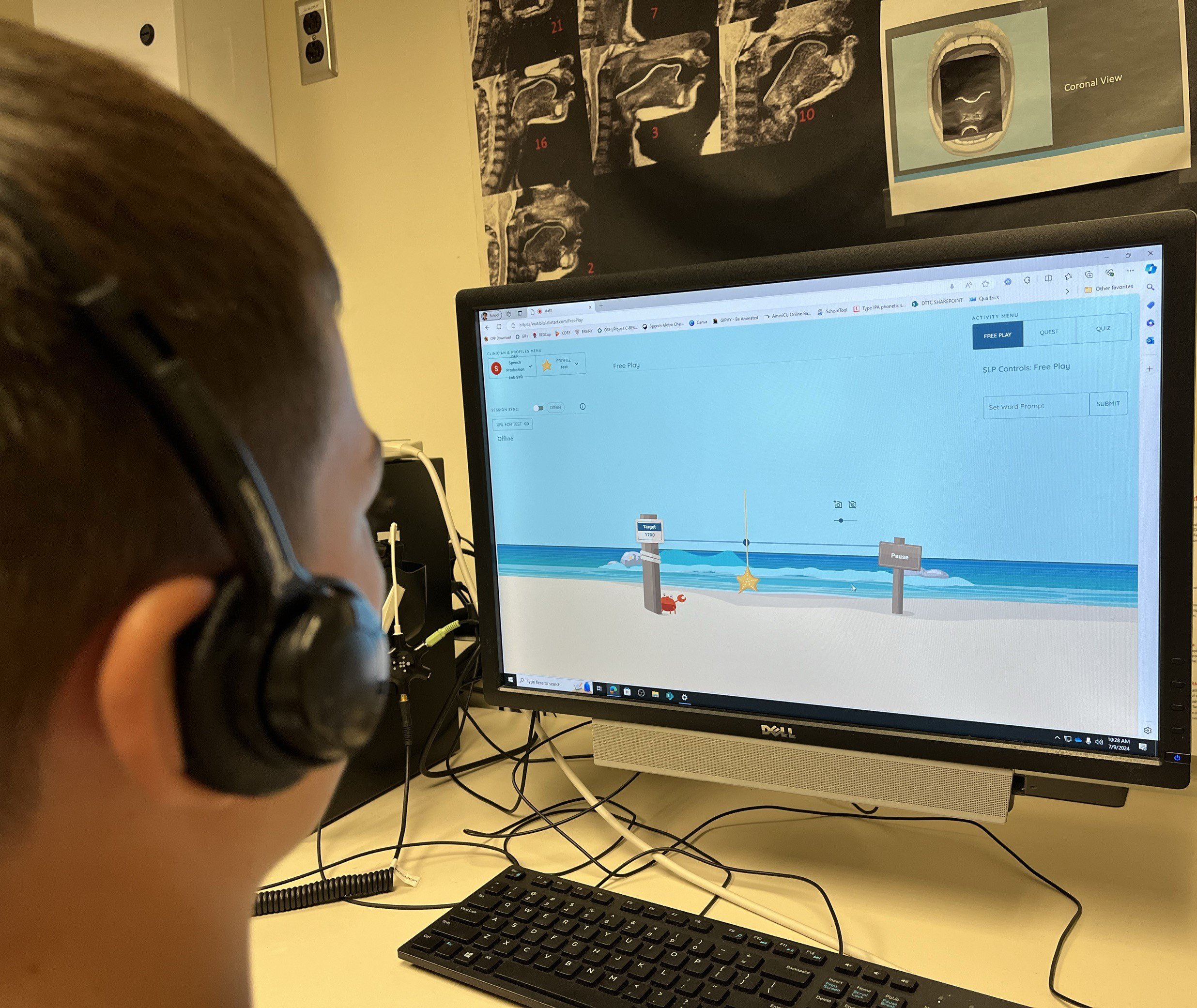 A child using the visual acoustic biofeedback software