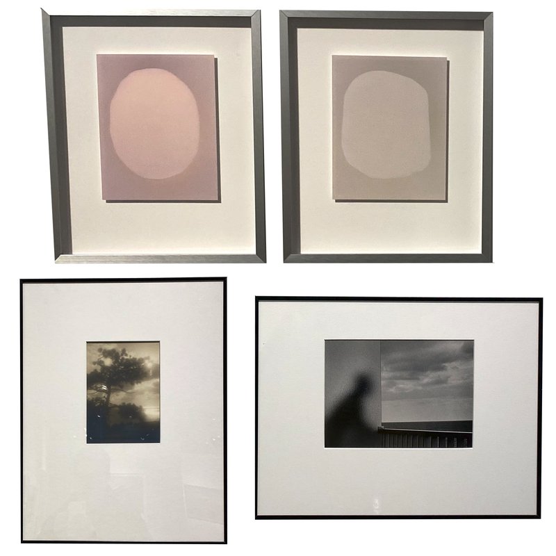 Graphic shows artworks by three artists featured in Assembly: “Dusk Studies” (2020) by Michael Zuhorski (top), [Torrey pine] (20th century) by Leopold Hugo (lower left) and Martinique (1972) by André Kertész (lower right).