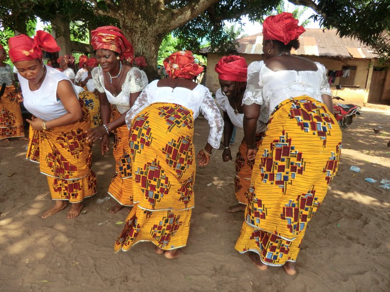 A group of women participating in a dance performance in Imo State, southeastern Nigeria.