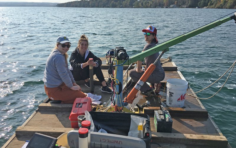 Researchers collect sediment cores