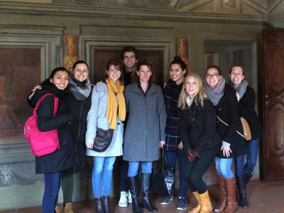 Sally Cornelison with Syracuse Florence art history graduate students during a recent visit to Casa Vasari in Arezzo. 