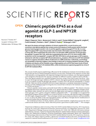 Chimeric peptide EP45 as a dual agonist at  GLP-1 and NPY2R receptors.