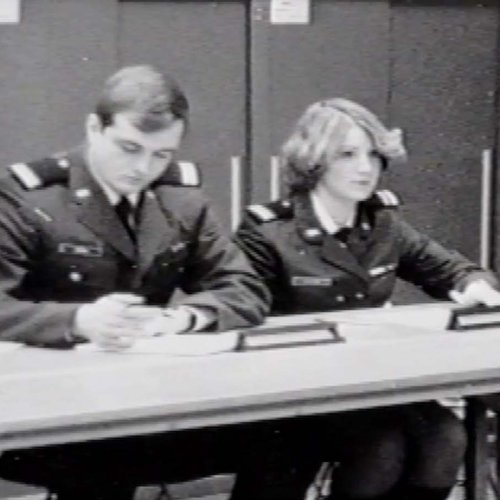 Eileen Collins (right) at an Air Force ROTC staff meeting at Syracuse University in 1978.