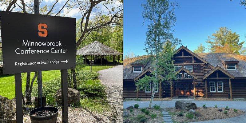 Minnowbrooks entrance sign and lodge exterior