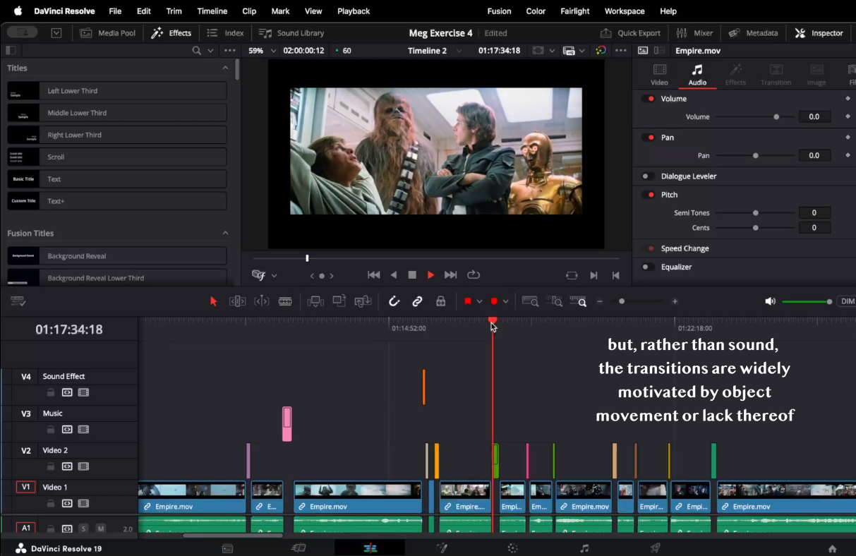 Video editing interface with a Star Wars screenshot.