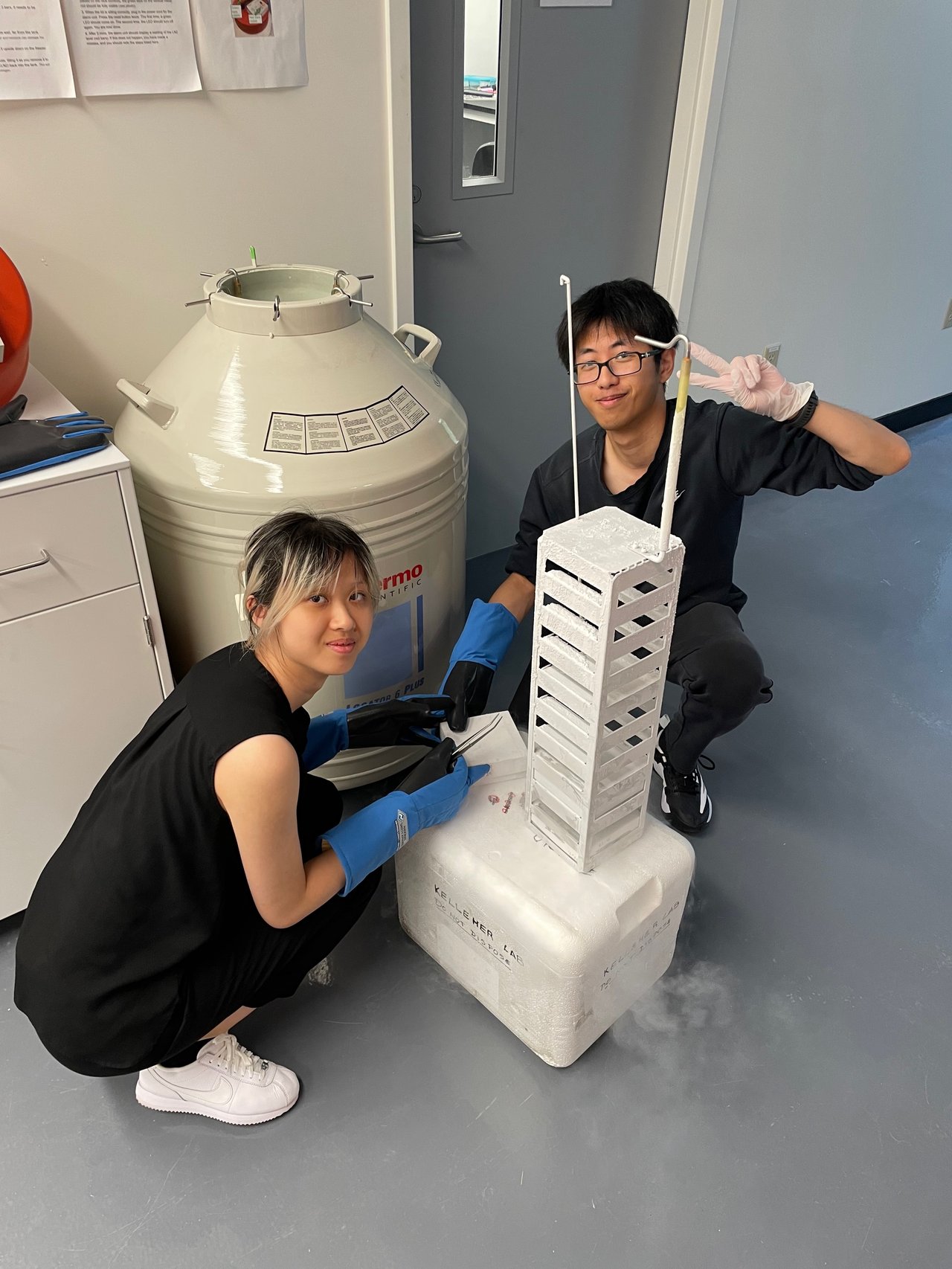 Victoria Li and Paul Cheng building something with dry ice