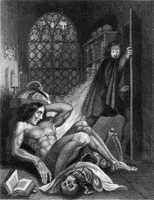 Illustration by Theodore Von Holst for the novel Frankenstein by Mary Shelley, published in 1831