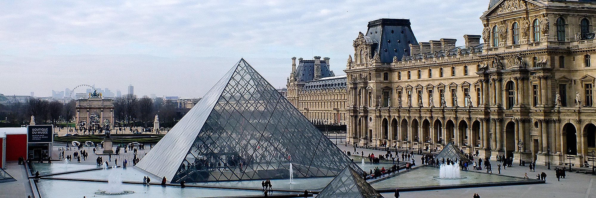 glass structure beside brown building, Louvre Pyramid, Paris, France