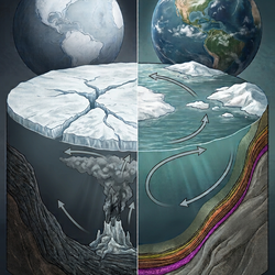 AI Image of contrasts in Earth's oceans during ancient glaciations and deglacial conditions.