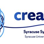 Blue graphic with text reading creativity, Syracuse Symposium 25/26.