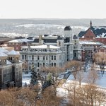 Syracuse University campus in winter.