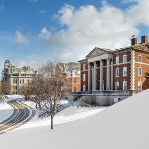 Syracuse University campus in winter.