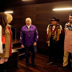 alumnus Brennen Ferguson (right) and fellow Haudenosaunee External Relations Committee members Kenneth Deer (middle) and Clayton Logan (second from right).