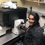 Nikhila Krishnan with Confocal Microscope