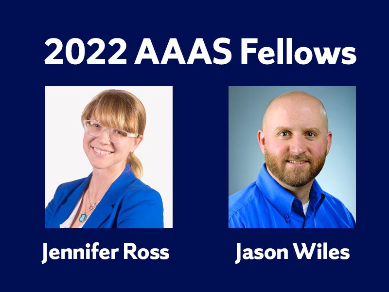 Graphic with photos of Jennifer Ross and Jason Wiles with text that reads AAAS Fellows.