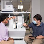 Jazmine Richardson, left, and John Franck, right, conducting research.