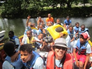 Students from DREAM camp on their way to test sites on the Yasica River in the Dominican Republic