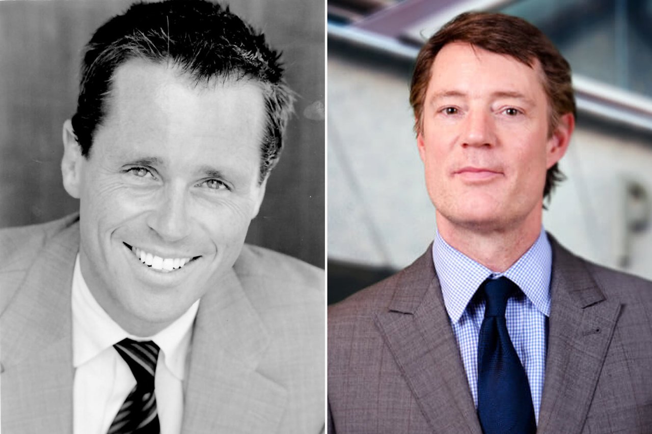 On the left is a black and white image of Christian "Chris" Andrews '87. On the right is a photo of Dr. Christopher Barley '89.