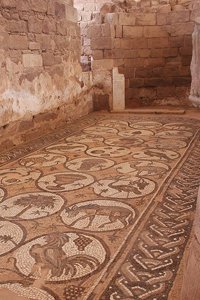 A mosaic of animals on the floor of a church at Petra in Jordan