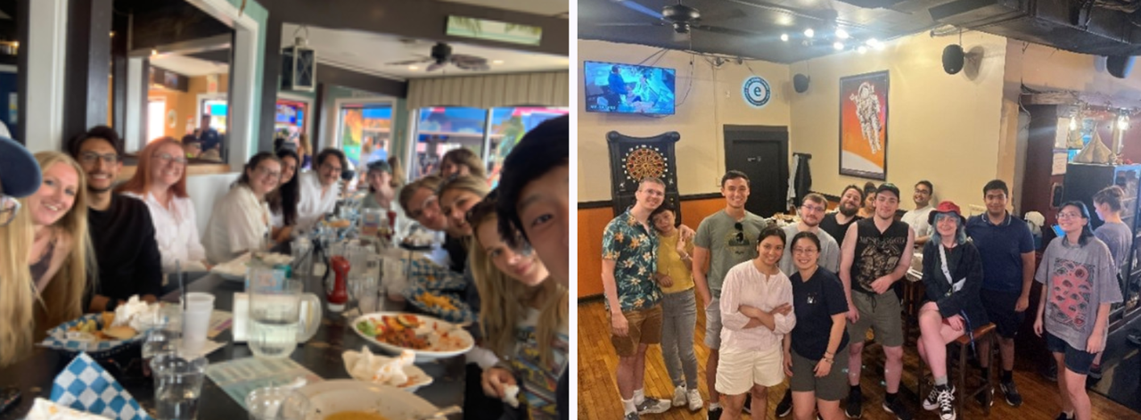 Side by side photos of people at restaurants.