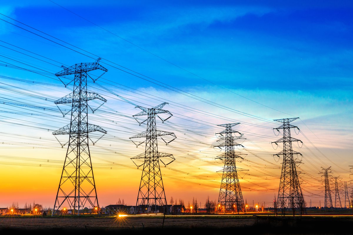 Power lines at dusk.