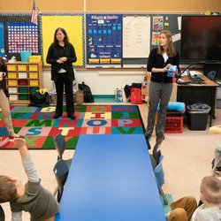 Lynn Brann and Rachel Razza at Elbridge Elementary School.