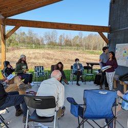 EHN graduate fellow Sarah Nahar leads a design workshop at Salt City Harvest Farm
