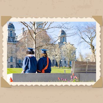 Hall of Languages with students in foreground.