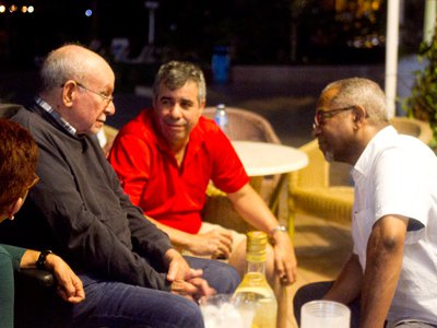Silvio Torres-Saillant with judges for the 2017 Casa de las Américas Literary Prize. They were socializing at Hotel Jagua in Cienfuegos, one of two Cuban cities that hosted events related to the prize.​