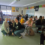 A group of students in a classroom.