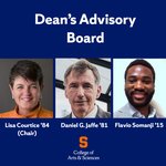 Graphic with photos of three people and text reading, Dean's Advisory Board.