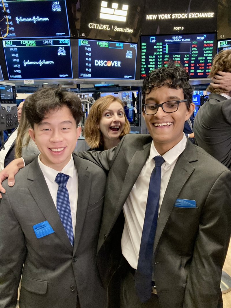 Nathan Ou and Aryan Daga with Academic and Career Advisor Rachael Vines.