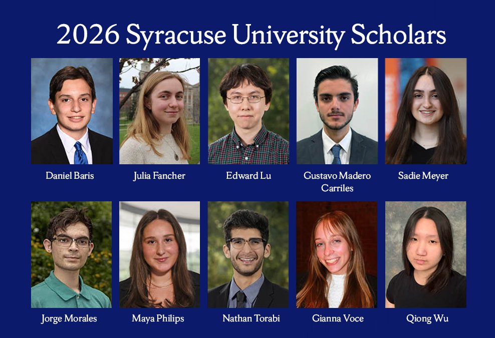 Blue graphic with 10 headshots that reads 2026 Syracuse University Scholars.
