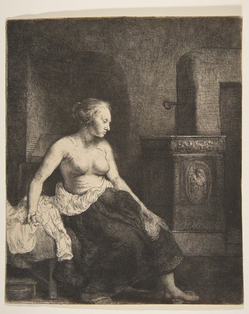 A sketch of a seated woman by Rembrandt van Rijn