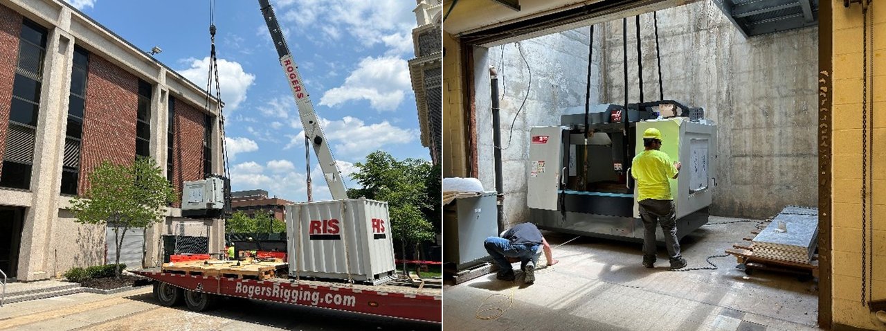 machine lowered in air shaft