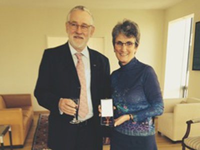 Frederick Beiser and German Consul General Brita Wagener, with the Cross of the Order of Merit